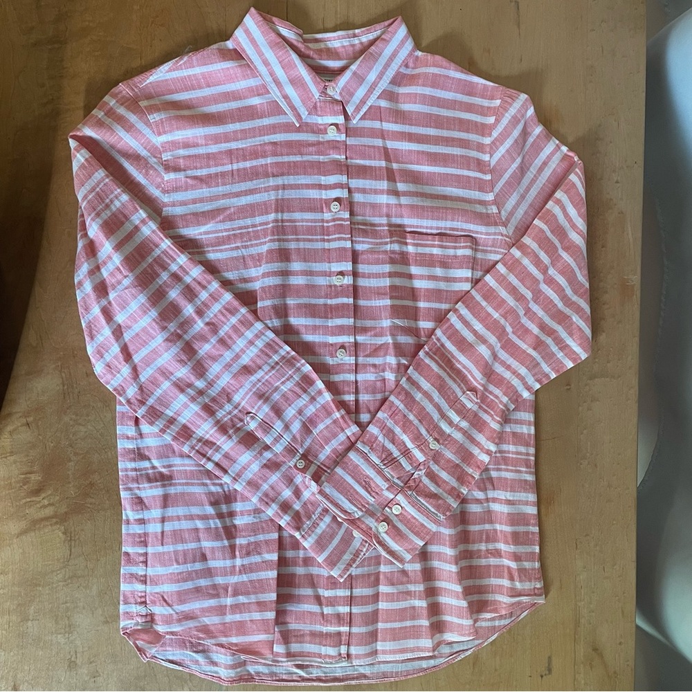 Women’s J.Crew Pink and White Stripe Button Down Shirt